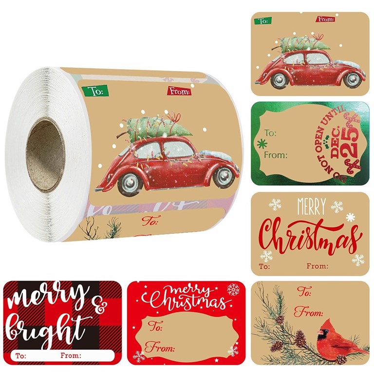 Stickers på rulle - Juletiketter - 250st