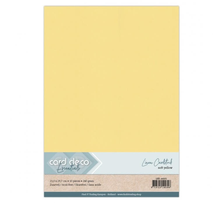 Enfärgad Cardstock A4 - 10st ark - Soft Yellow - Linnestruktur