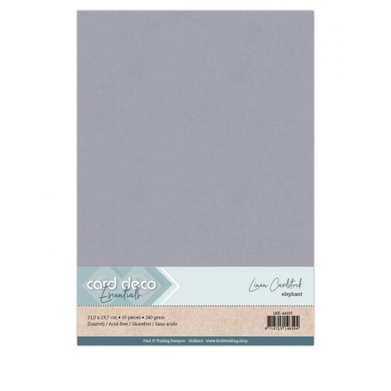 Enfärgad Cardstock A4 - 10st ark - Elefantgrå - Linnestruktur