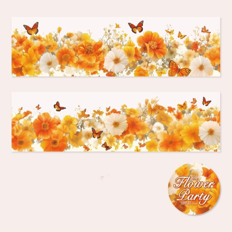 Stickers på rulle - Bård - Orangea blommor