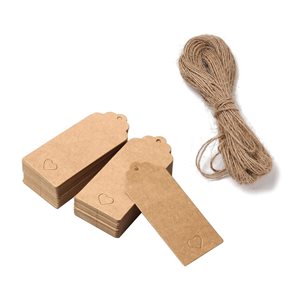 Tags med hjärta & Jutesnöre - 100st