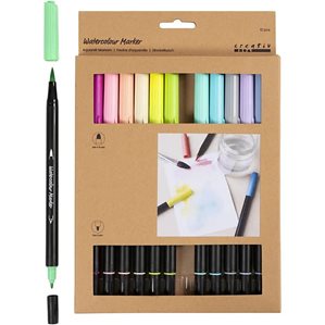 Dual Tip Brush Pens - Akvarellpennor pastell - 12st