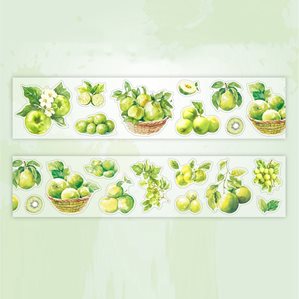 Stickers på rulle - Clear - Gröna frukter