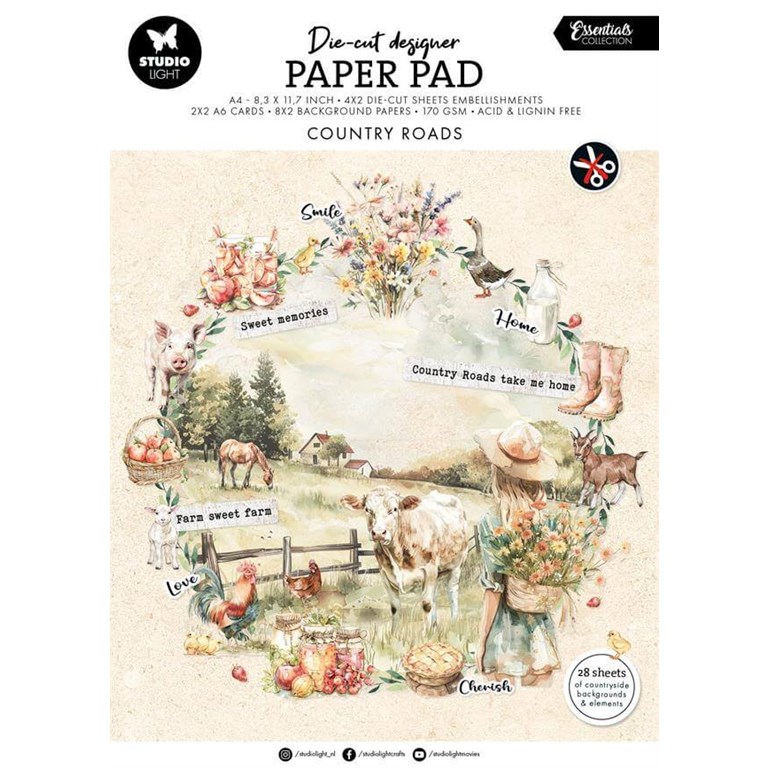 Pappersblock med die-cuts A4 - Country Roads