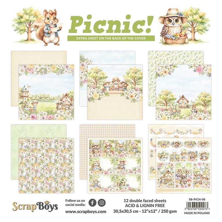 Scrapbookingpapper - 30x30cm - Picnic