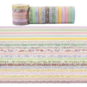 Washitejp - Paket med 20st rullar - 7mm bred - Pastel & blommor