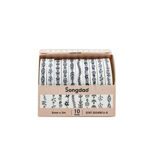 Washitejp - Paket med 10st rullar - Bårder - Svartvita