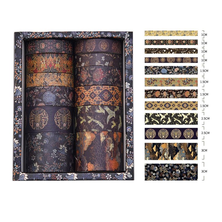 Washitejp - Paket med 12st rullar - Orientalisk - Mörk