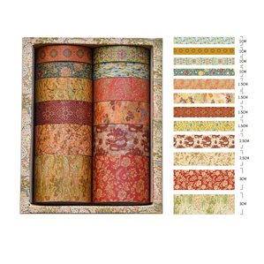 Washitejp - Paket med 12st rullar - Orientalisk - Röd & Grön