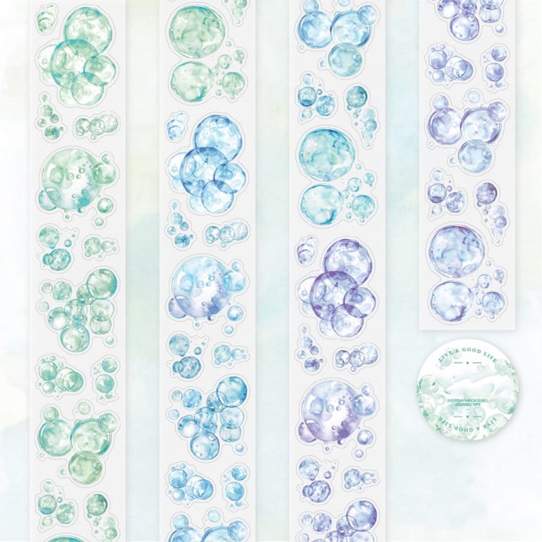 Stickers på rulle - Clear - Blå, Grön & Lila - Färgbubblor
