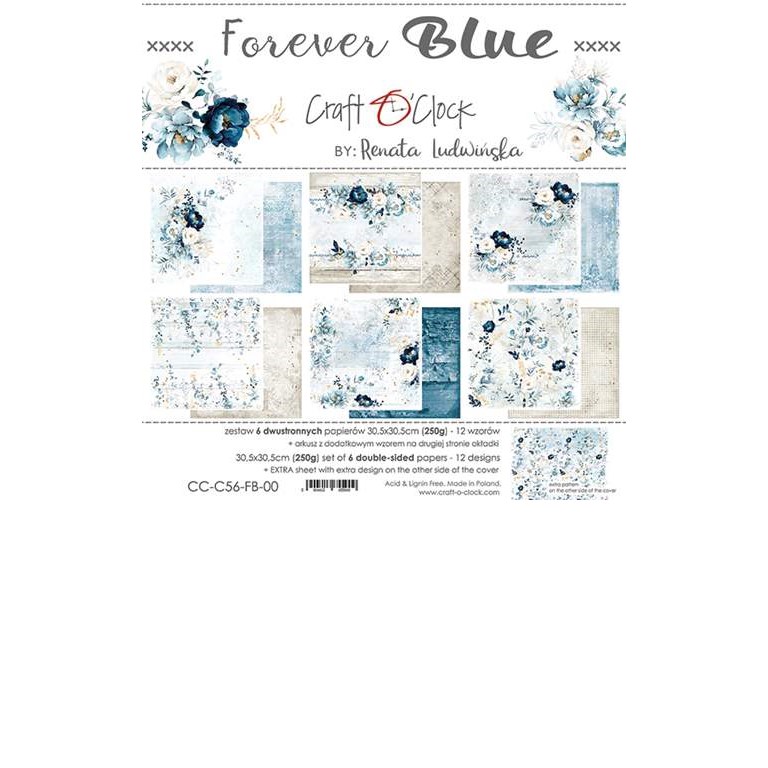 Scrapbookingpapper - 30x30cm - Forever Blue
