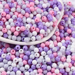 Akrylpärlor - Pärlmix - 4mm - 600st - Lila, Rosa & Vit