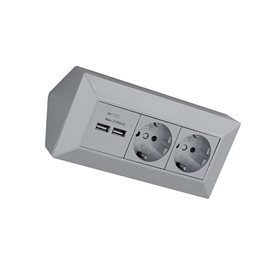 Hörnbox 2-vägs med USB i silverfärg