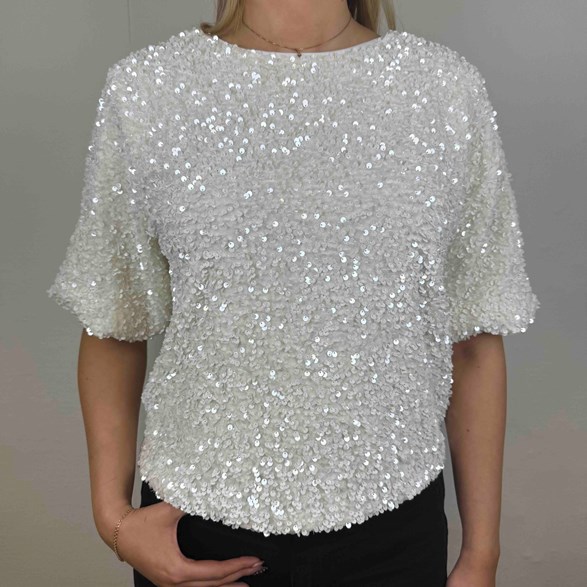 Paljettblus med knytband i nacken