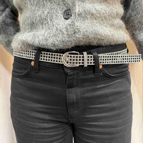 Kvadrat strassbälte med silverspänne