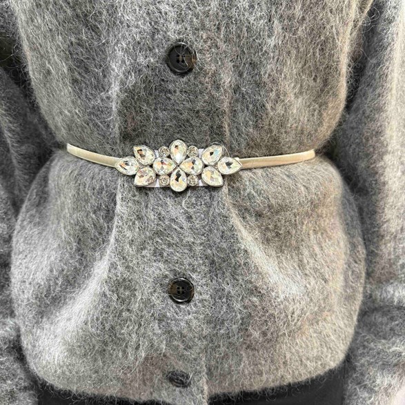 Stretchigt midjebälte i silver med strasspänne