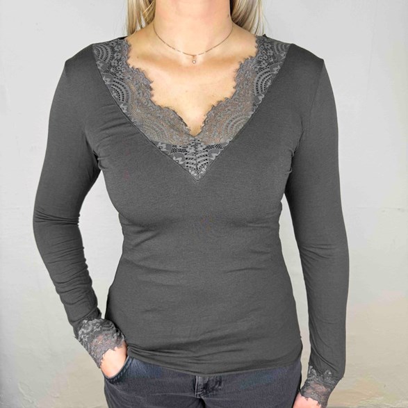 Långärmad tröja med spetskant