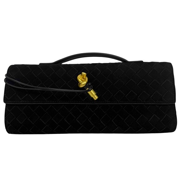 Flätad svart mocka clutch