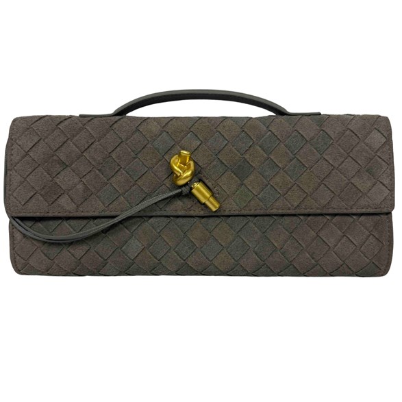 Flätad grå mocka clutch