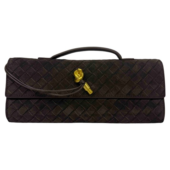 Flätad brun mocka clutch