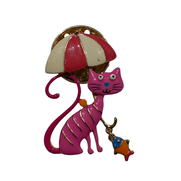 Magnetbrosch katt med paraply