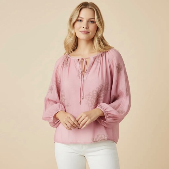 Transparent Blus Dam med Knythals & Ballongärm