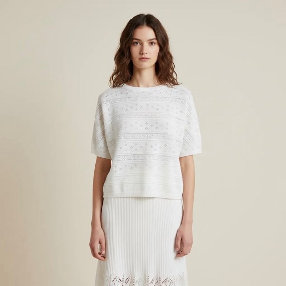 Hålstickad kortärmad tröja dam