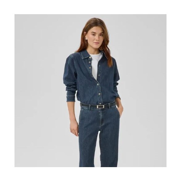 Jeansskjorta i stretch – långärmad med knappar