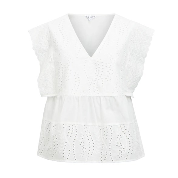 Kortärmad blus med broderidetaljer