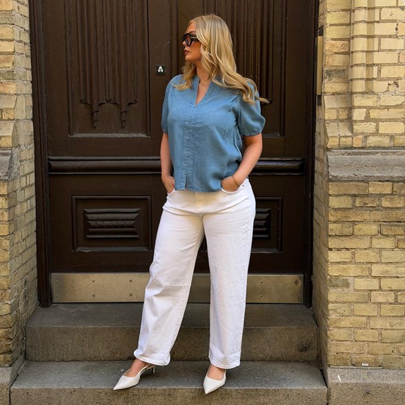 Kortärmad blus i jeansimitation