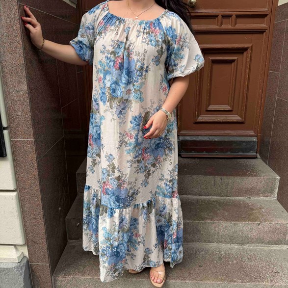 Maxiklänning med Dropshoulder & Blommönster