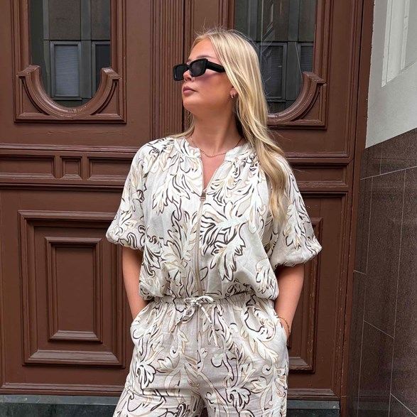 Blus med Ornamentmönster & Dragkedja