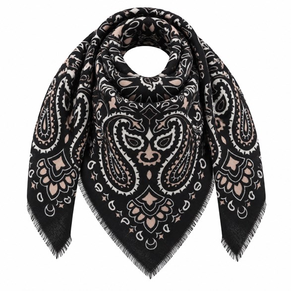 Paisley sjal – svart/vit/beige