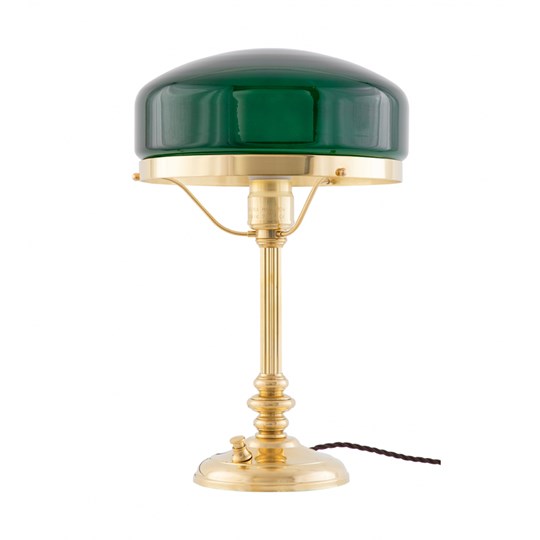 Karlskrona Lampfabrik Karlfeldt bordslampa mässing-grön skärm