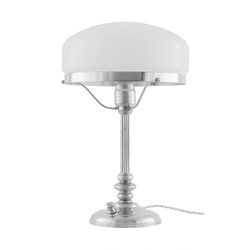 Karlskrona Lampfabrik Karlfeldt bordslampa förnicklad-vit skärm toppig
