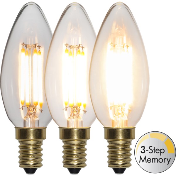 Star Trading Kron Led Filament 3-Stegs Dim Klar 4W E14 2100K Minnesfunktion