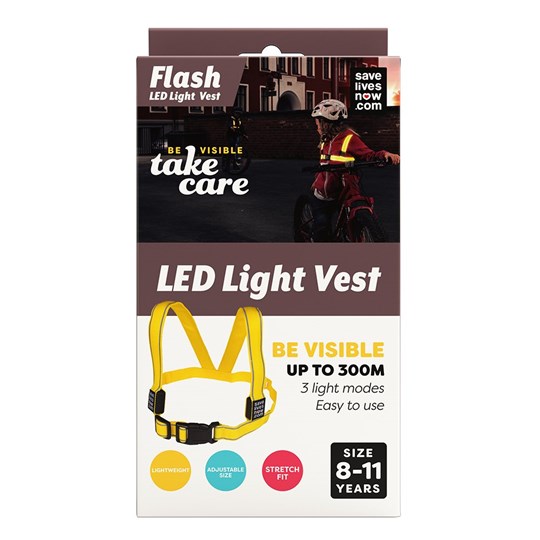 Save Lives Now Flash Led Light Vest 8-11 Yellow