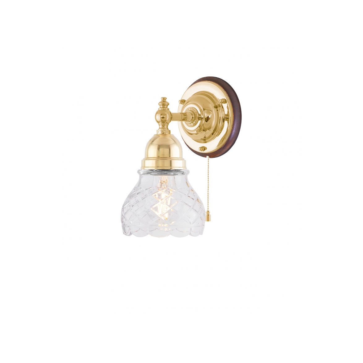 Adelborg Vägglampa m. dragbrytare, polerad mässing/brun