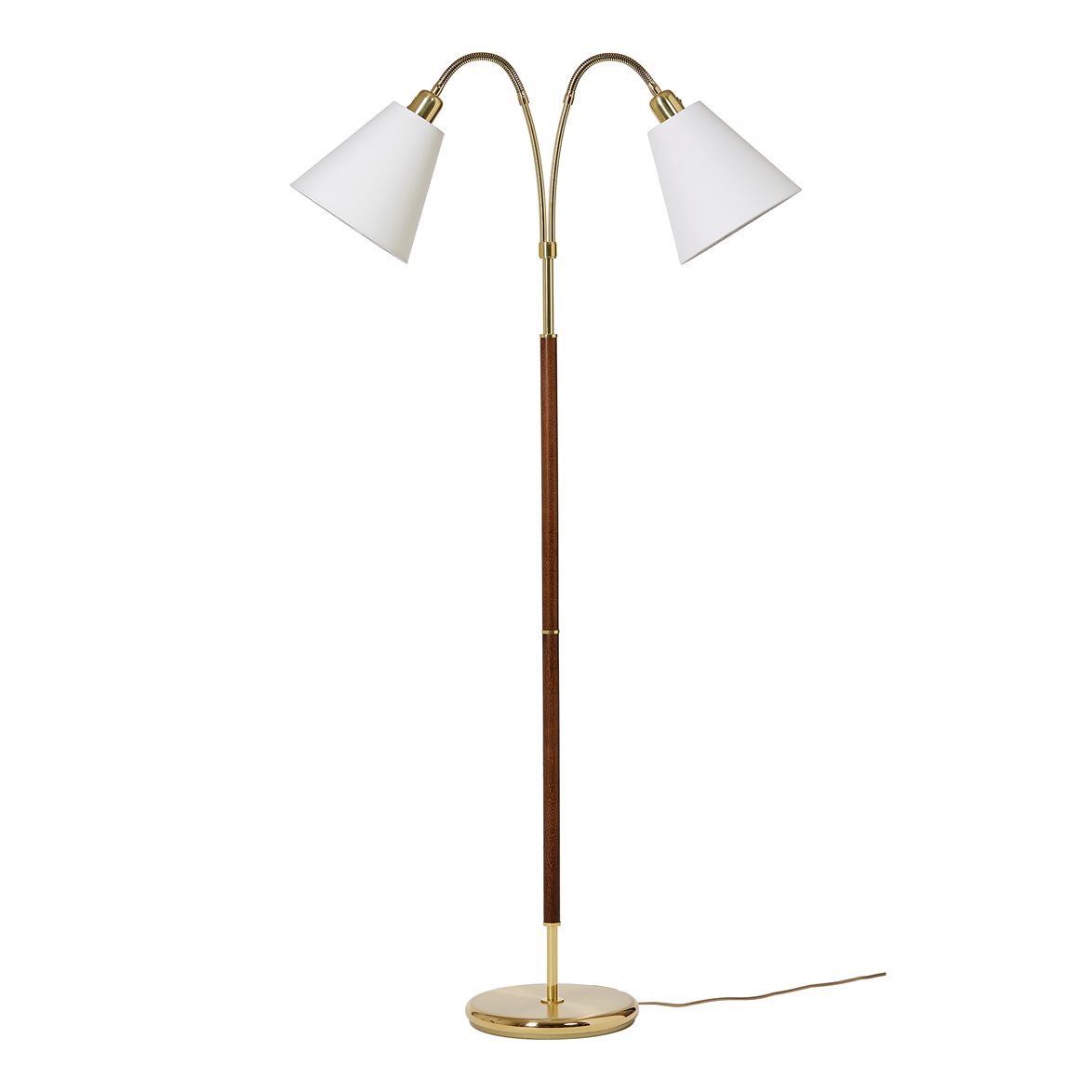 Tullgarn golvlampa tvåarmad, mässing/valnöt 145cm