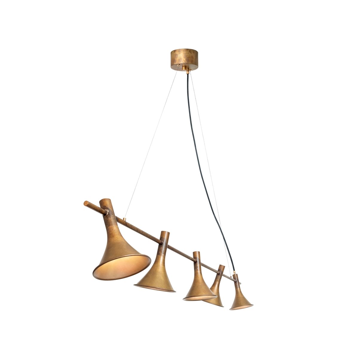 Megafon taklampa 5 rak, råmässing 137cm