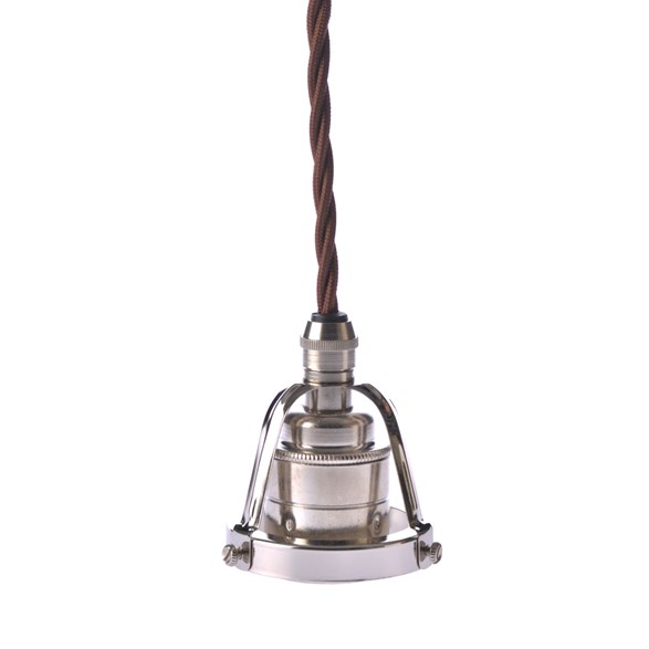 Upphäng E27 klofattning nickel/brun tvinnad kabel