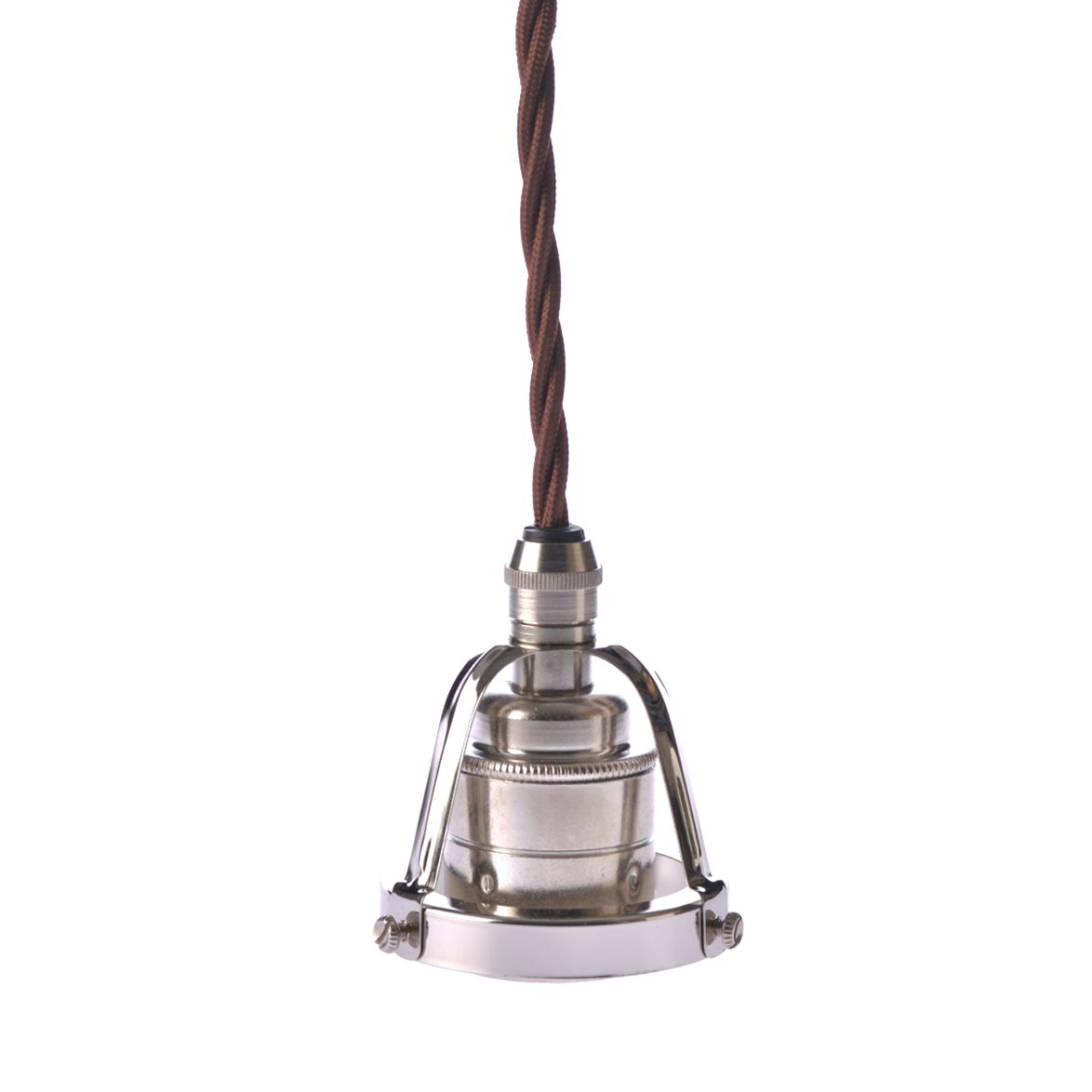 Texa Design Upph&auml;ng E27 klofattning nickel/brun tvinnad kabel