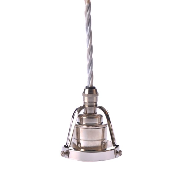 Upphäng E27 klofattning nickel/vit tvinnad kabel