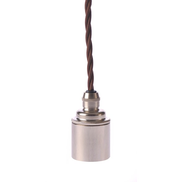 Upphäng E27 slät nickel/brun tvinnad kabel