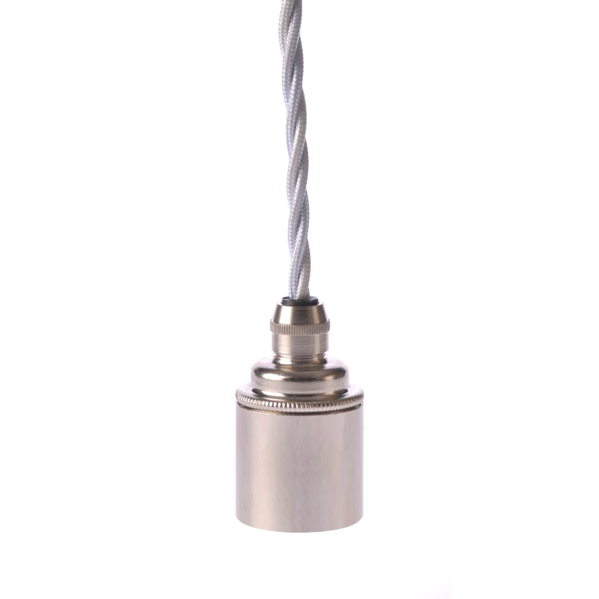 Upphäng E27 slät lamph. nickel 2,5m vit tvinnad kabel