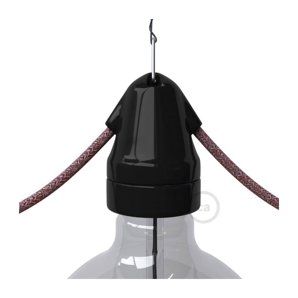 Kit vintage lamphållare E27 i porslin med dubbel ingång svart | Elmaterial - Lamphållare | Lampspecialisterna