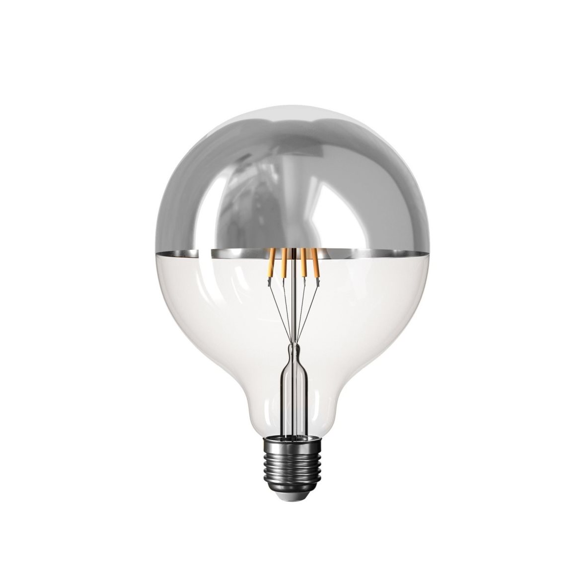 B05 Globo G125 halvsfärisk Silver LED-lampa med Kort Filamenttråd 5V kollektion 1,3W E27 dimbar 2500K