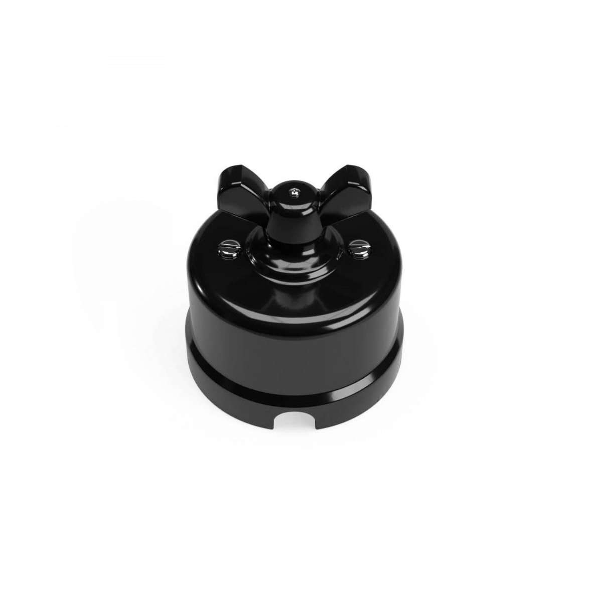 Vridströmbrytare/omkopplare i svart porslin med fjärilsformat vred svart