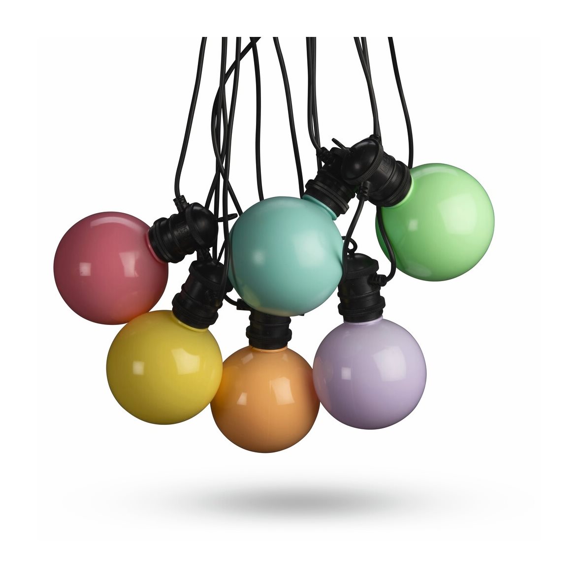 Konstsmide Ljusslinga E27 10 f&auml;rgade utbytbar LED svart kabel dim. 24V/IP44