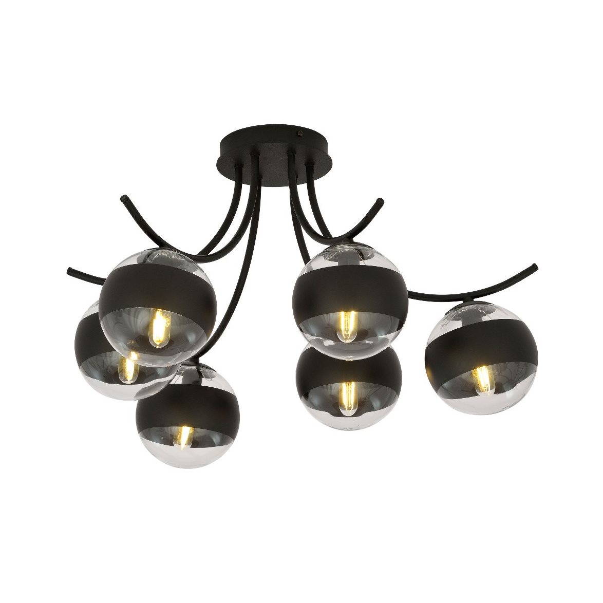 BOSTON 6 Taklampa, Svart/Transparent/svart